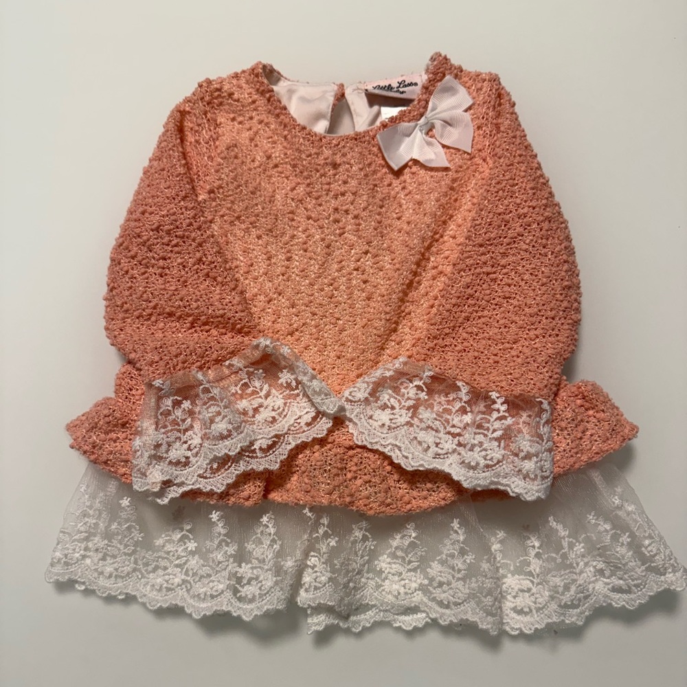 💥4/$20💥 Little Lass Peach Textured Dress with White Ribbon 24 Months